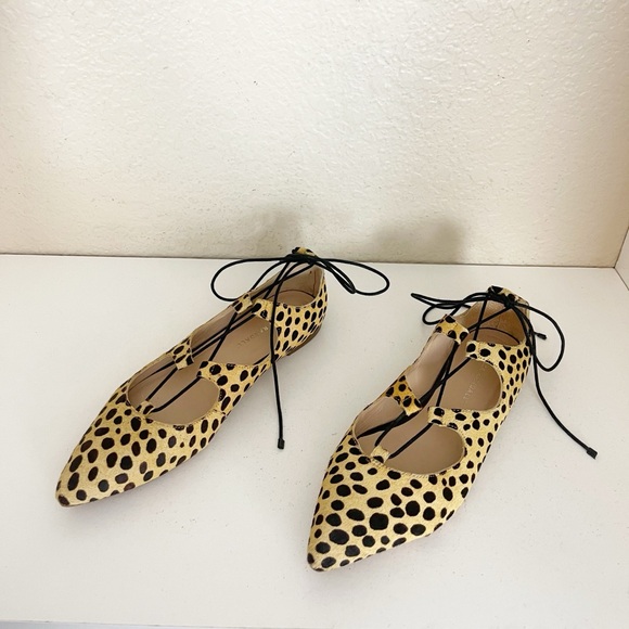 Loeffler Randall Ambra lace-up pointed toe flats leopard print calf hair 8.5 - Picture 3 of 10
